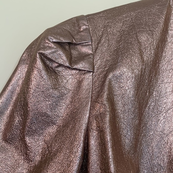 Carla New York | Vintage Rose Gold Leather Open Front Lined Lightweight Jacket 6 - Picture 10 of 17